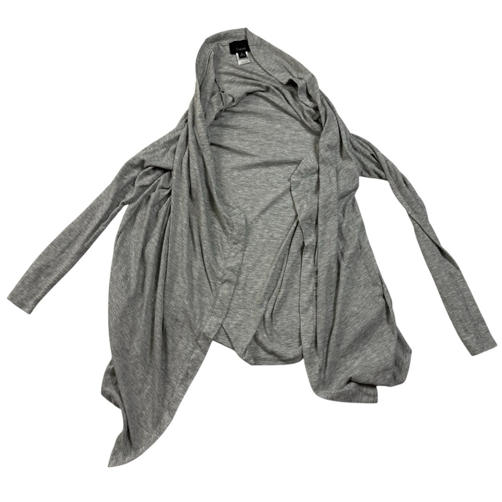 Lumière Ribbed Cardigan Womens Size M Gray Draped Open Front Long Sleeve Sweater